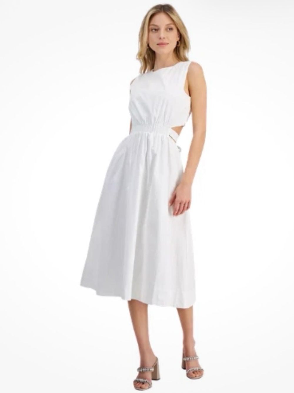 Rachel Roy White Cotton A-Line Midi Dress w/ Cut-Out Back, Size 14, NWT SEE NOTE